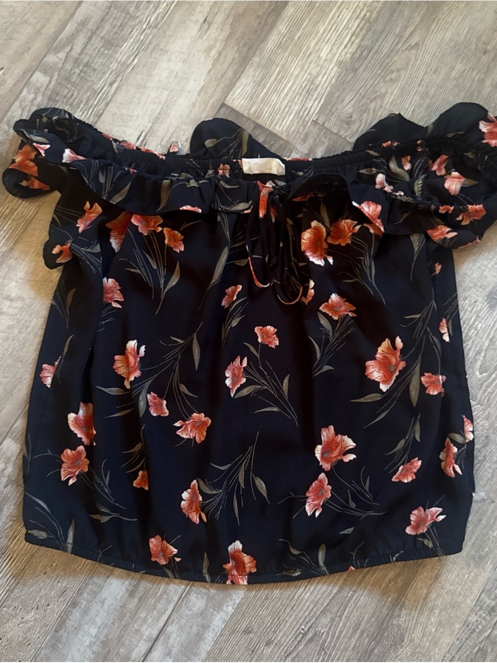 Sienna Sky Black Off-Shoulder Floral Blouse with Rust Pink Flowers size M